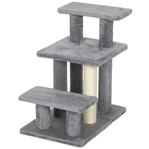 Cat Stairs with 2 Sisal Scratching Posts, Adjustable 3-Tier, Grey
