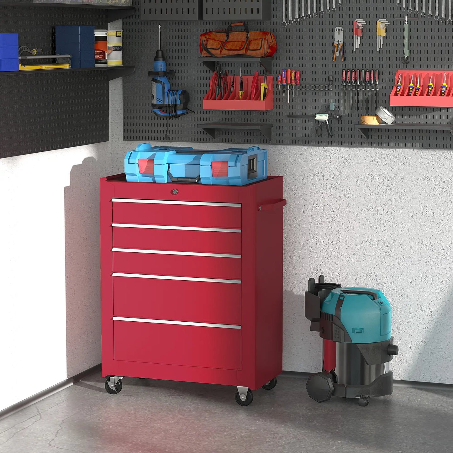 5-Drawer Rolling Tool Cabinet, Lockable Tool Chest, Red Tool Organizers at Gallery Canada