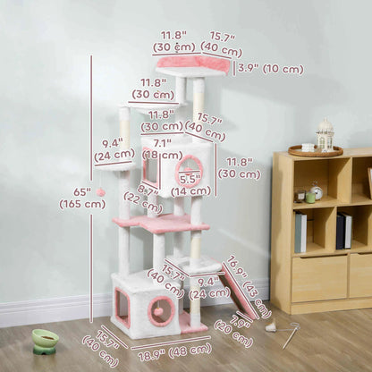 65 Inch Cat Tree, 2 Condos, Perch, Hammock, Scratching Posts, White Cat Towers at Gallery Canada