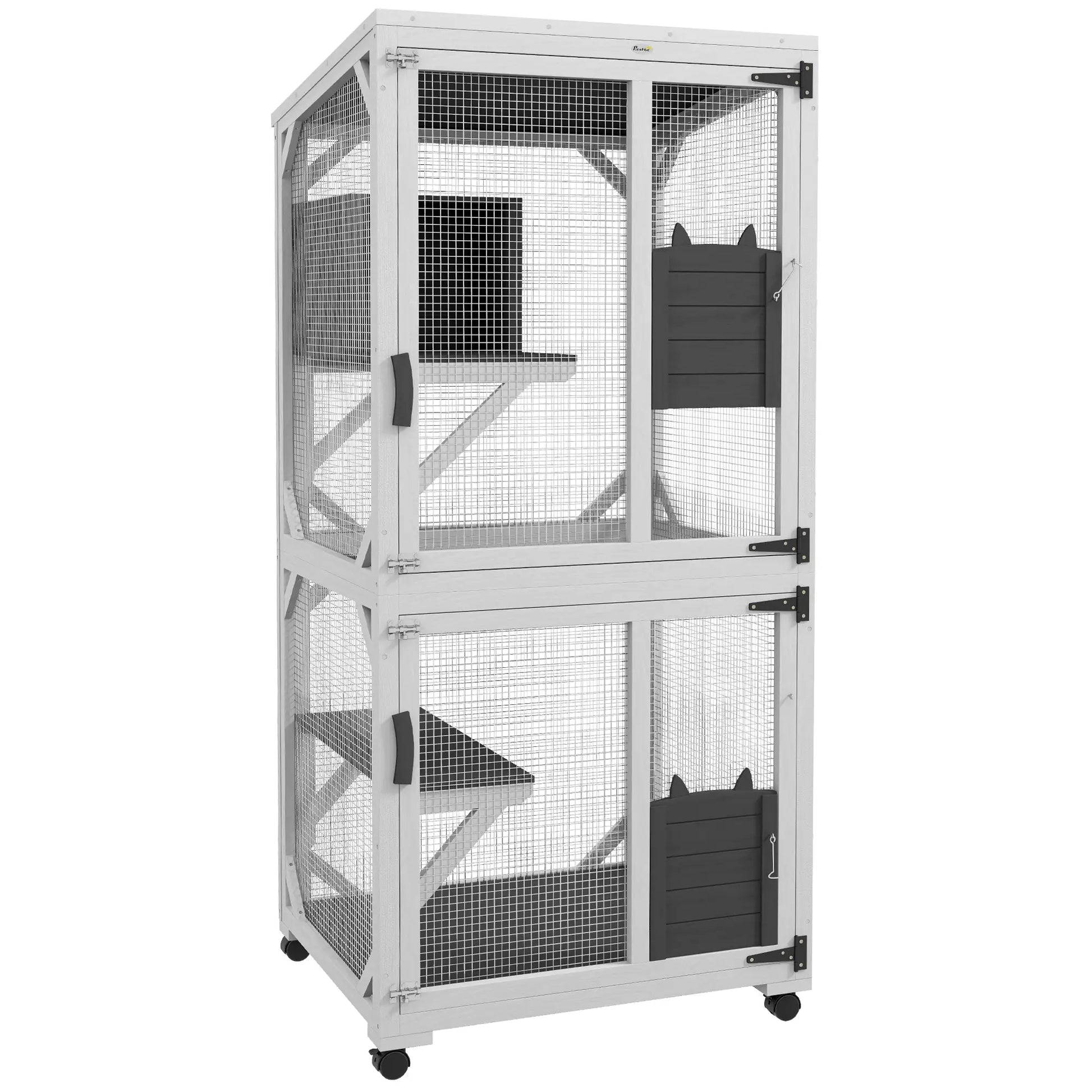 Outdoor Catio, Elevated Design with Wheels, Resting Box, Water-Resistant, Grey, White Outdoor Cat Enclosures Grey and White at Gallery Canada