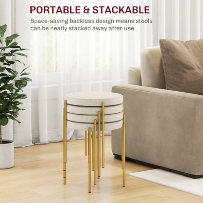 Round Backless Dining Chairs, Stacking Stools Set of 4, Cream White Dining Chairs at Gallery Canada