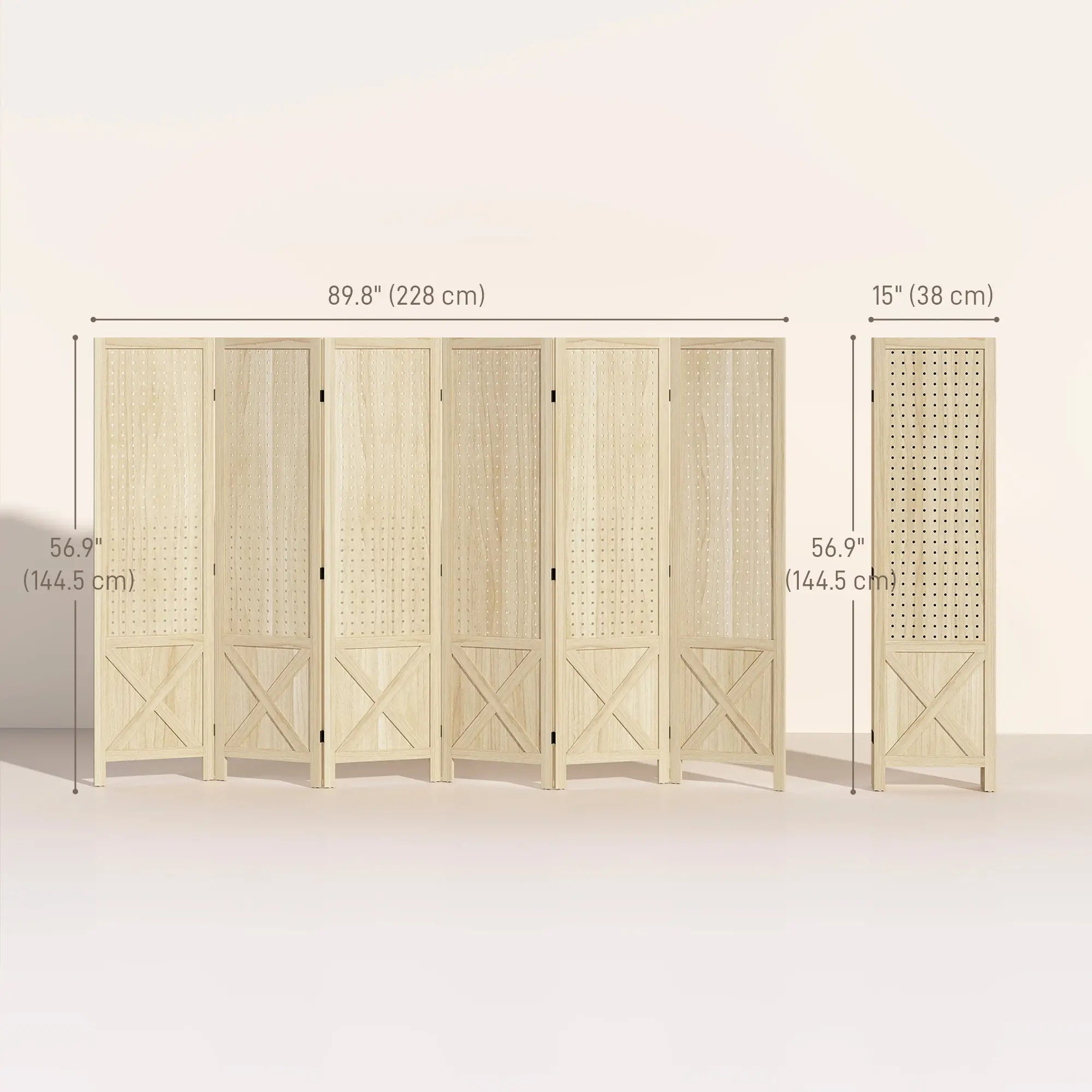 Wooden Room Divider, 6 Panel Folding Privacy Screen, Natural Wood Room Dividers at Gallery Canada