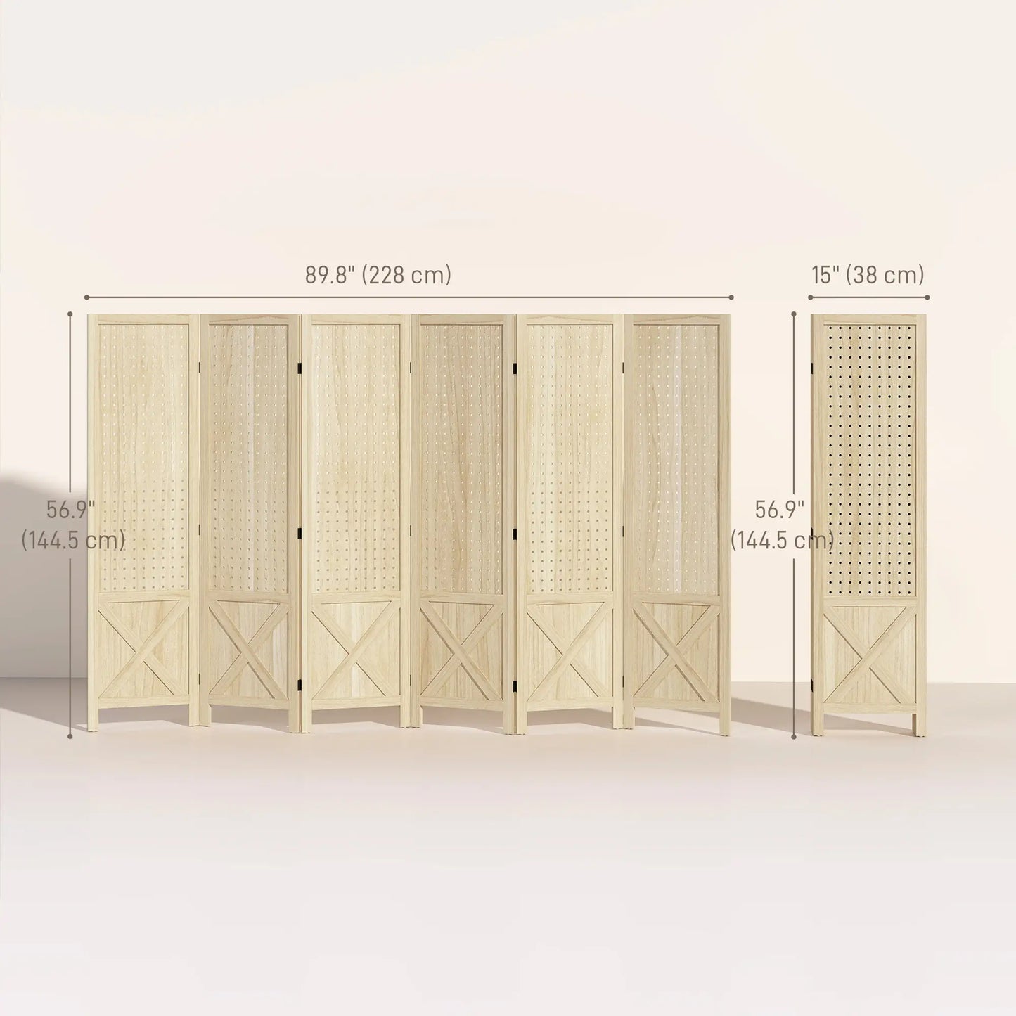 Wooden Room Divider, 6 Panel Folding Privacy Screen, Natural Wood Room Dividers at Gallery Canada