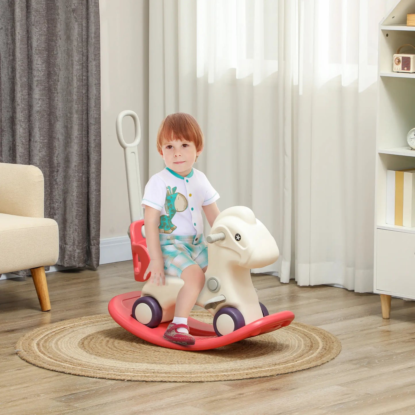 4 in 1 Kids Rocking Horse, Detachable Balance Board, Push Handle, Red Rocking Horses at Gallery Canada