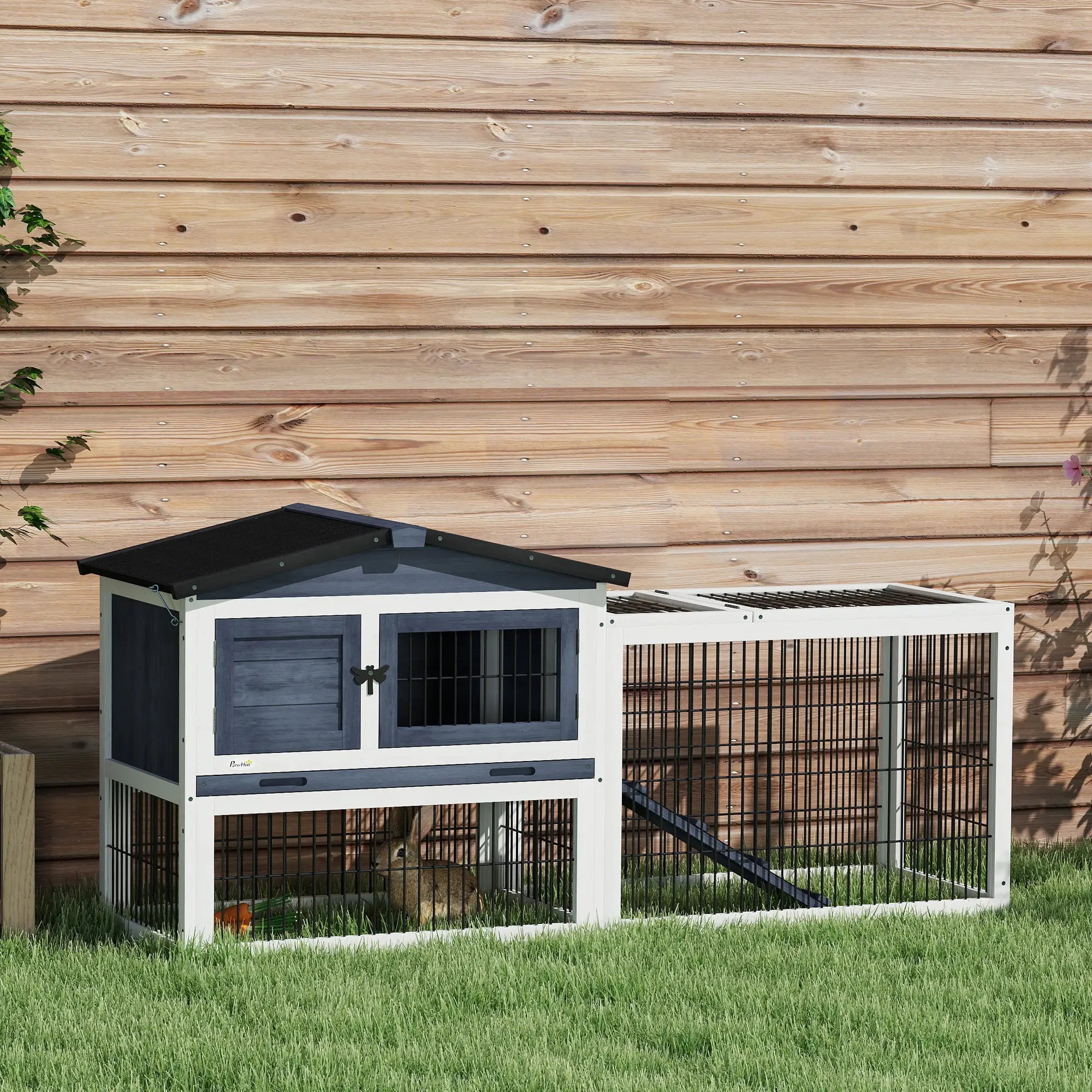 Wood Rabbit Hutch With Ramp, Openable Roof, Pull Out Tray, Dark Grey Rabbit Hutch at Gallery Canada