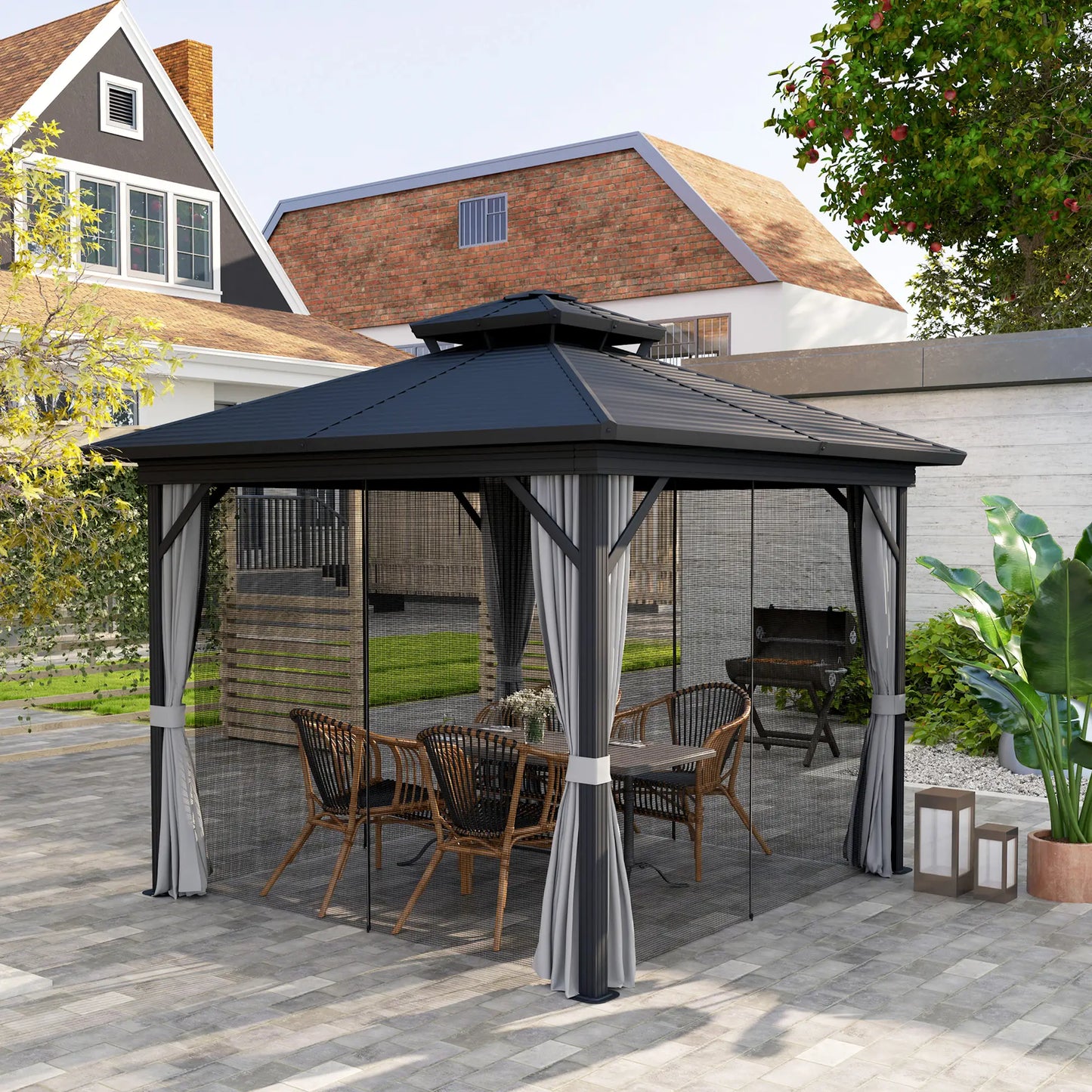 10' x 10' Hardtop Gazebo, Sun Shelter, Mosquito Netting, Light Grey Gazebos at Gallery Canada