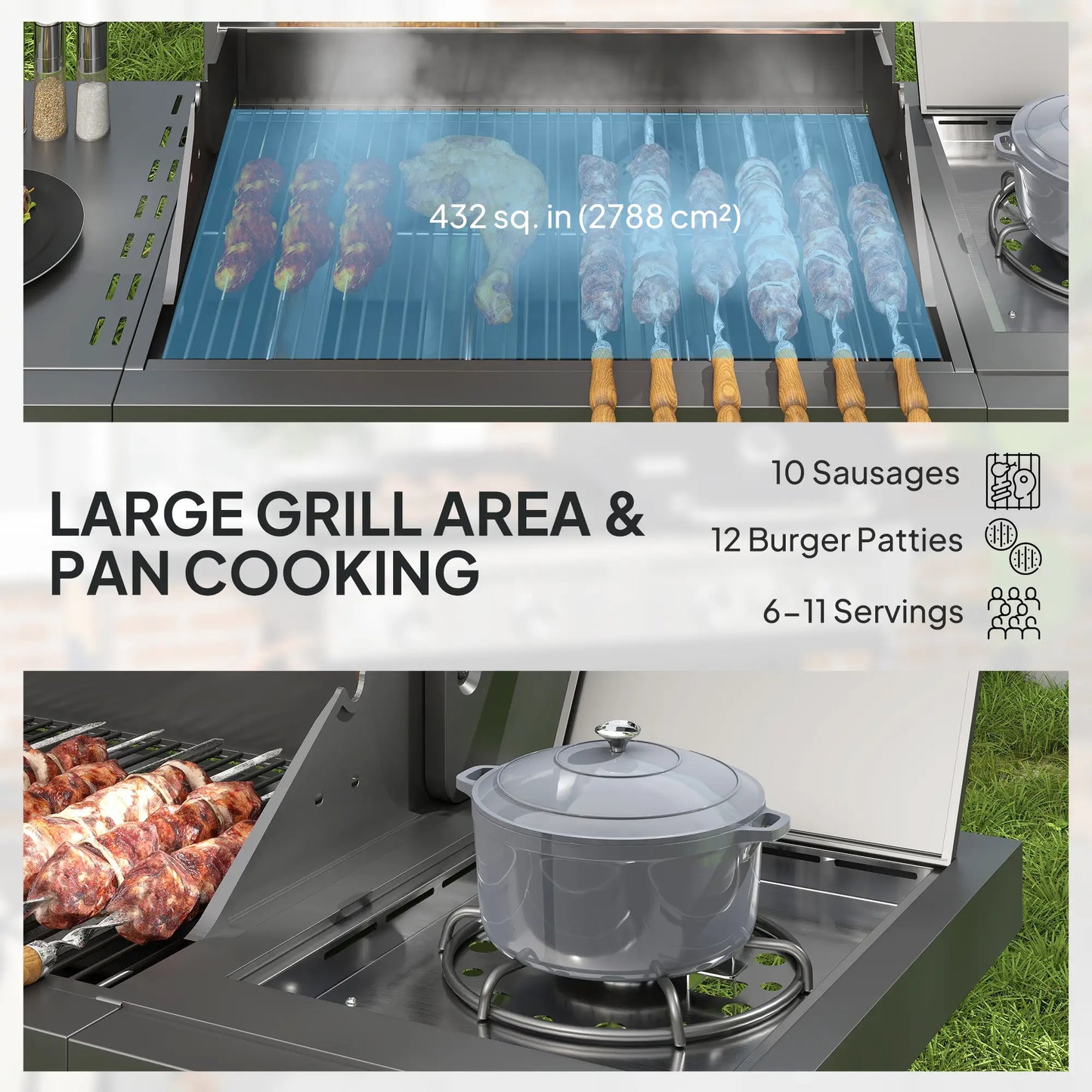 4+1 Burner Liquid Propane Gas Grill, Portable BBQ With Side Burner, Silver Propane Gas Grills at Gallery Canada
