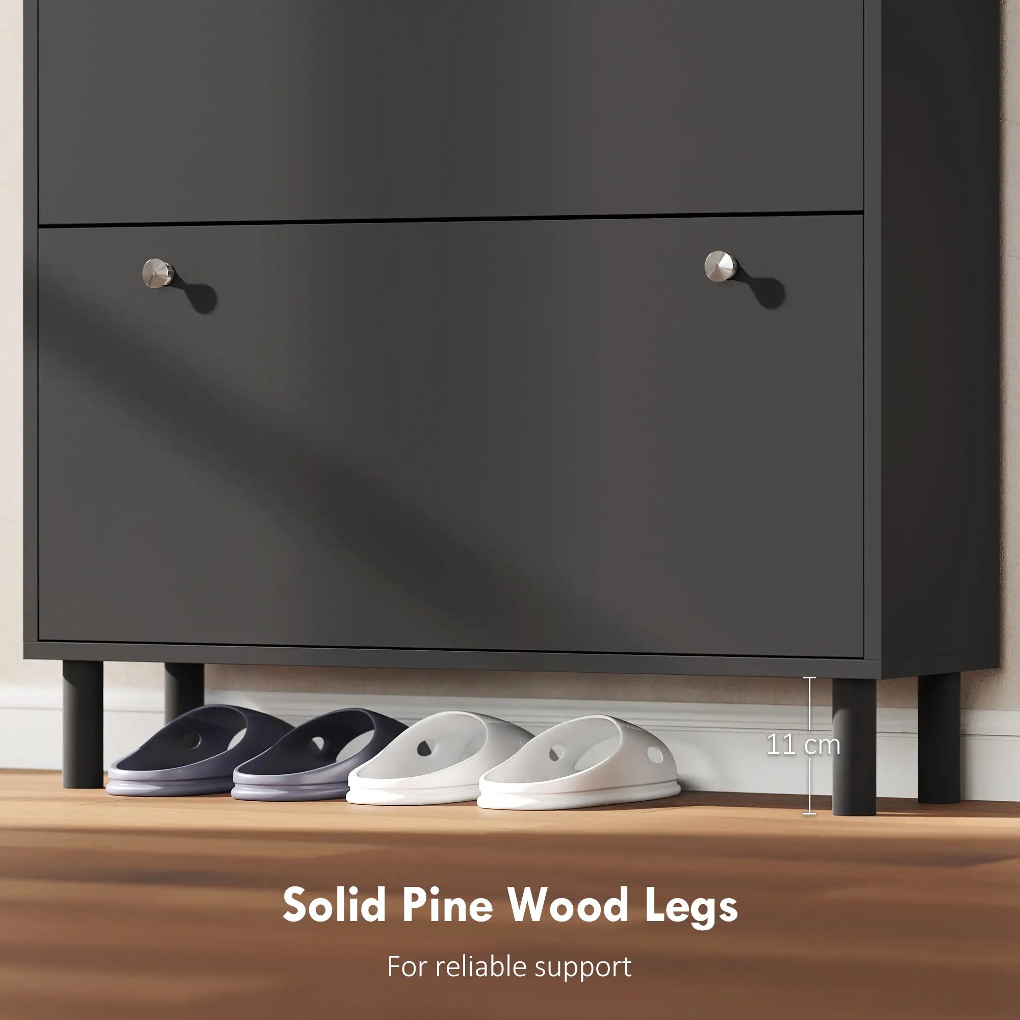 Narrow Shoe Cabinet with 4 Flip Drawers, Adjustable Shelves, Holds 24-32 Pairs, Black Shoe Storage Cabinets & Racks at Gallery Canada