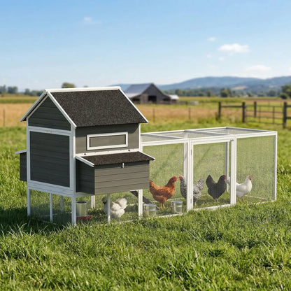 Wooden Chicken Coop With Run, Nesting Box, 137", Dark Grey Chicken Coops at Gallery Canada