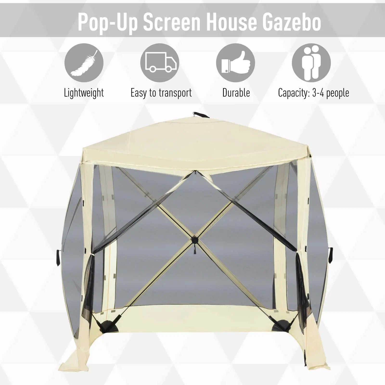 Pop-Up Tent, Foldable with Carry Bag, Zippered Door, Fits 3-4 People, Beige Pop Up Canopies at Gallery Canada