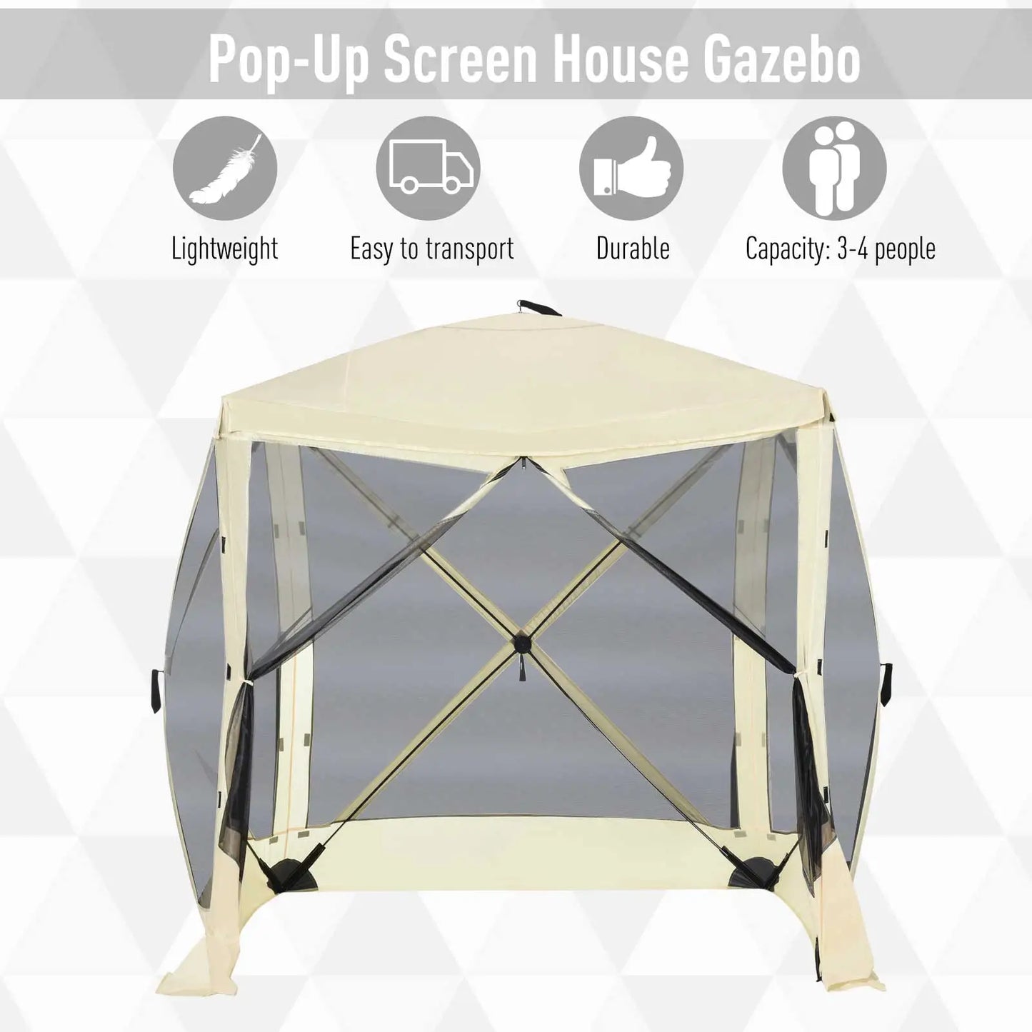 Pop-Up Tent, Foldable with Carry Bag, Zippered Door, Fits 3-4 People, Beige Pop Up Canopies at Gallery Canada