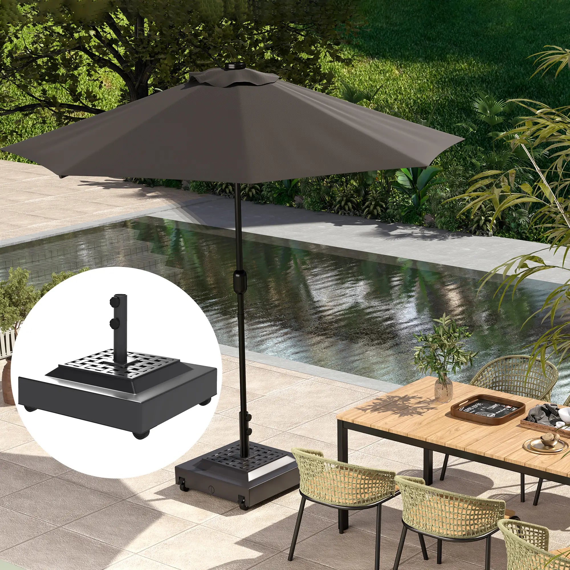 Outdoor Umbrella Base With Wheels, Heavy Duty, Black Umbrella Bases at Gallery Canada