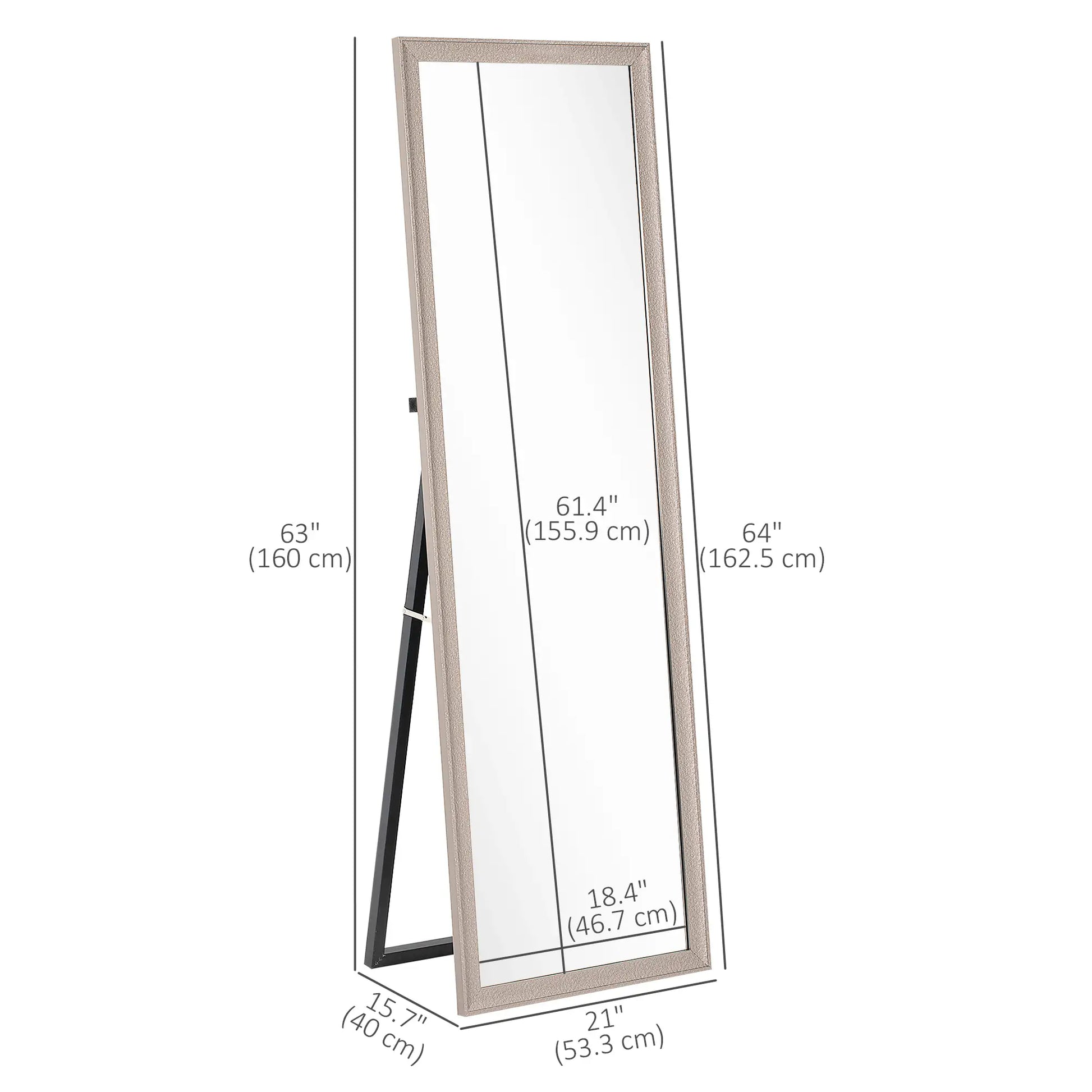 64" x 21" Rectangular Full Length Mirror, Gunmetal Silver Full Length Mirrors at Gallery Canada