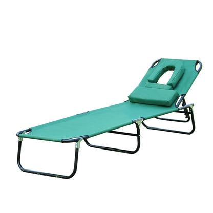 Folding Outdoor Lounge Chair, Portable Reclining Beach Lounger, Detachable Pillow, 3-Position Adjustable, Green Lounger Chairs at Gallery Canada