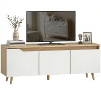 Meuble TV pour téléviseurs jusqu'à 55 pouces, console TV de style ferme, chêne et blanc