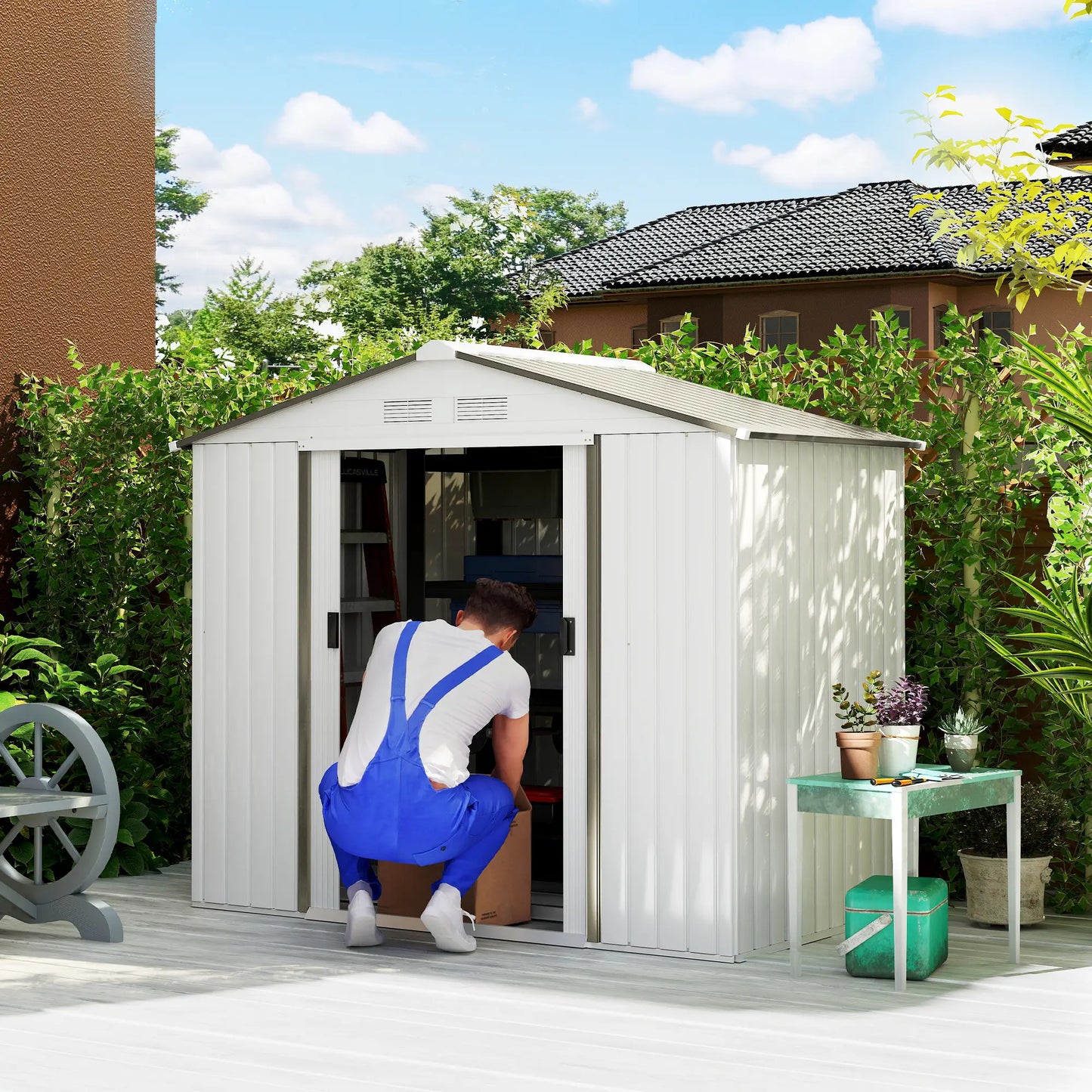 7' x 4' x 6' Garden Storage Shed, Metal Tool House, Silver Sheds at Gallery Canada