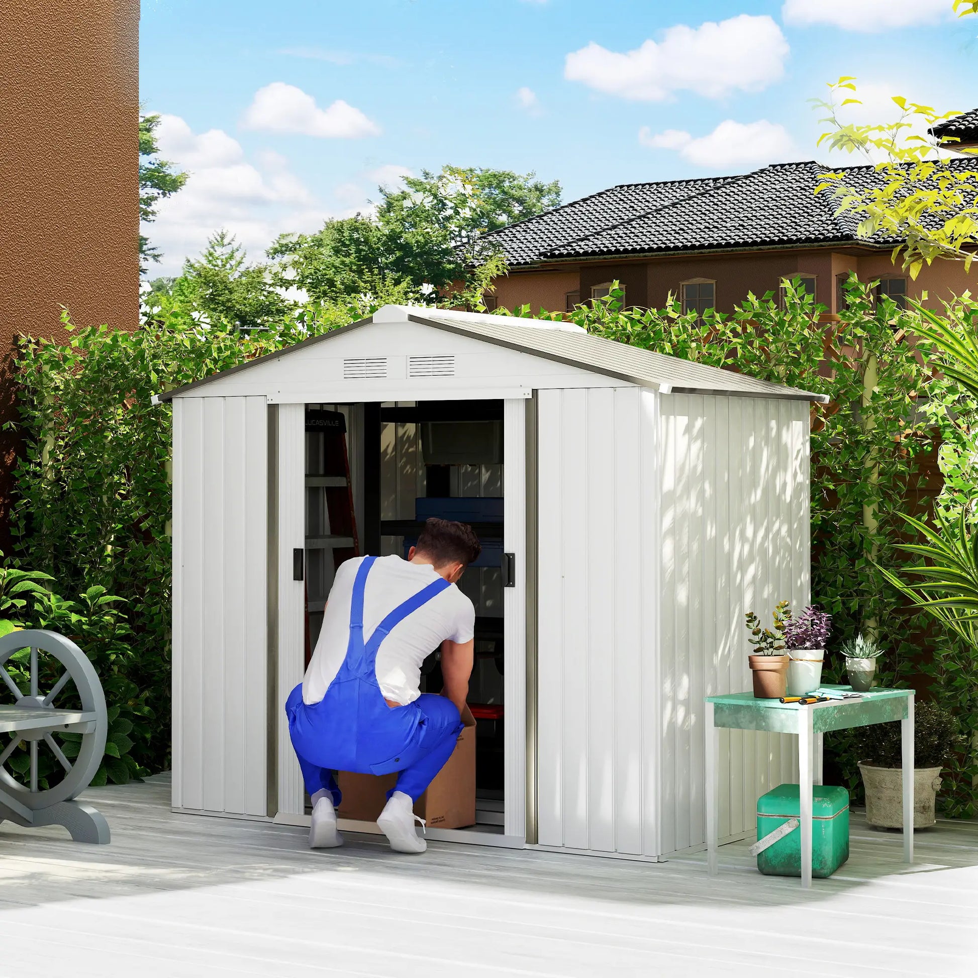 7' x 4' x 6' Garden Storage Shed, Metal Tool House, Silver Sheds at Gallery Canada