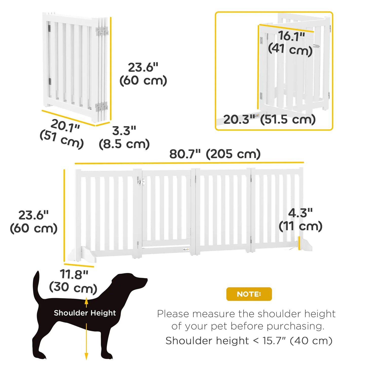 23.5"H Foldable Dog Gate with Door, 4 Panels, White Houses, Kennels & Pens at Gallery Canada