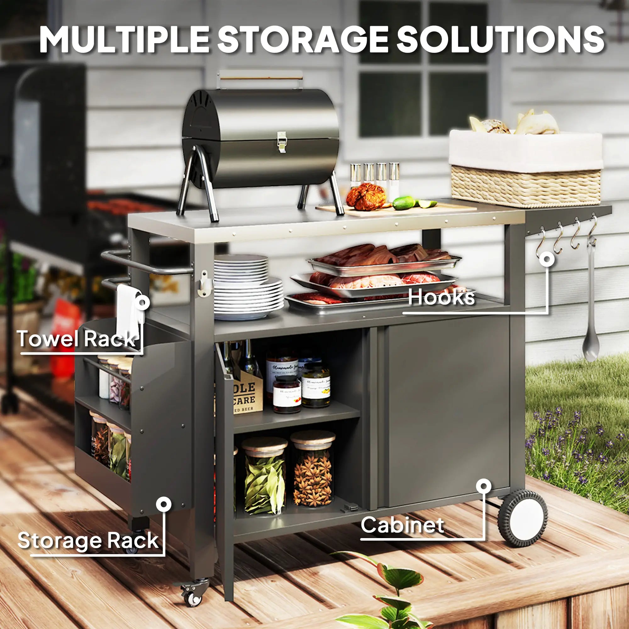 Outdoor Grill Cart With Foldable Side Table, Stainless Steel Tabletop, Pizza Oven Stand Outdoor Grill Carts at Gallery Canada