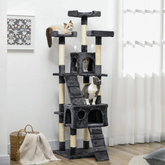 68-Inch Multi-Level Cat Scratching Tree, Kitty Activity Center, Charcoal Grey Cat Trees Charcaol Grey at Gallery Canada