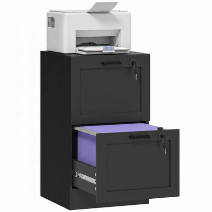 Vertical Filing Cabinet, 2 Drawers, Lock, A4 Letter, Black