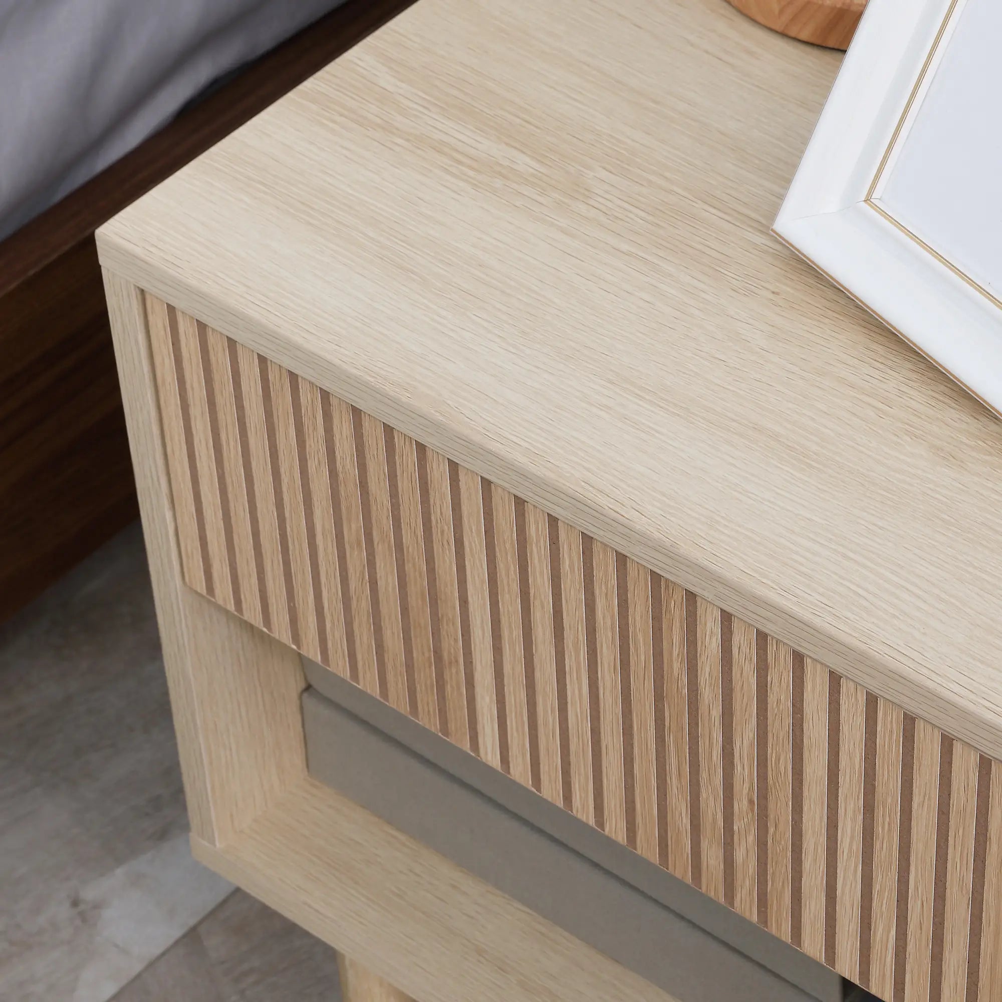 Set of 2 Nightstands, Storage Shelf, Drawer, Natural Wood Bedside Tables at Gallery Canada