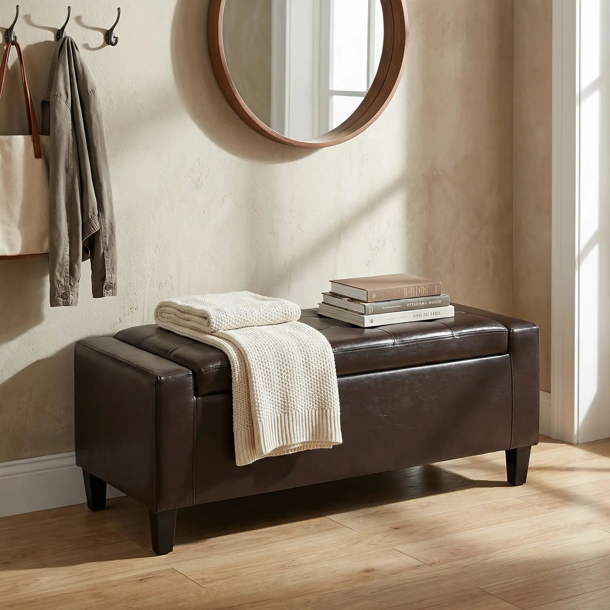 Storage Ottoman Bench, PU Leather, Tufted Design, Brown Storage Ottomans & Benches at Gallery Canada
