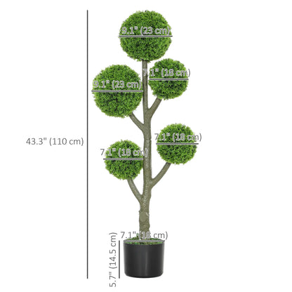 43.3" Artificial Ball Cypress Topiary Tree, Indoor Outdoor Plant In Pot, Green Artificial Trees at Gallery Canada