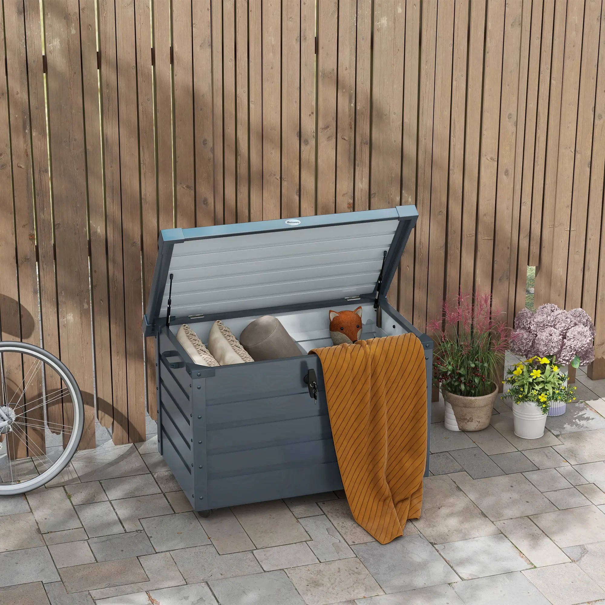 78 Gallon Waterproof Outdoor Storage Box With Wheels, Dark Grey Patio Storage Boxes at Gallery Canada