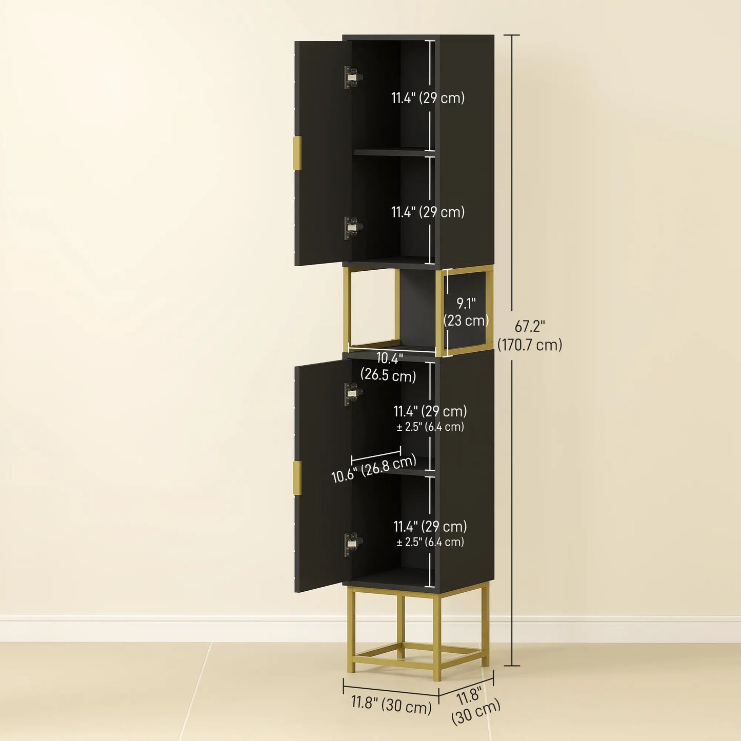 Tall Bathroom Storage Cabinet, Narrow with Adjustable Shelf, Black Bathroom Cabinets at Gallery Canada