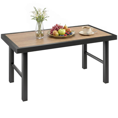 Outdoor Side Table, SPC Woodgrain Tabletop, Metal Patio Coffee Table, Brown Patio Side Tables at Gallery Canada
