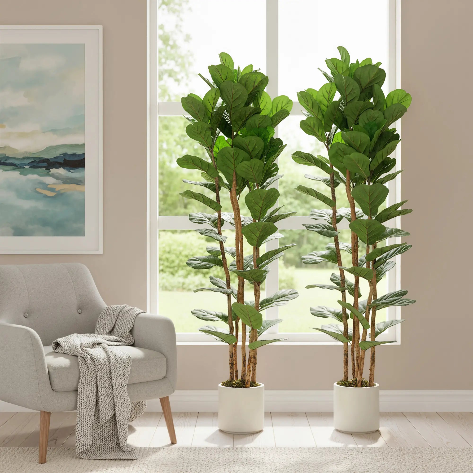 6FT Artificial Fiddle Leaf Fig Tree Set Of 2, Fake Potted Tree, Green Artificial Trees at Gallery Canada