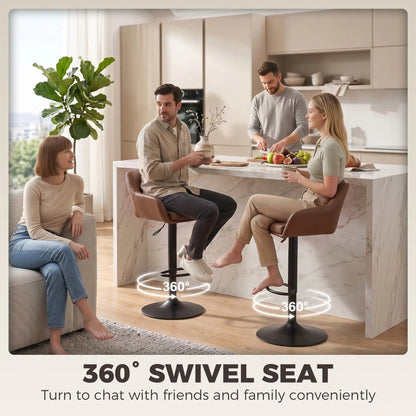 PU Leather Adjustable Swivel Bar Stools Set of 2, Brown Bar Stools at Gallery Canada