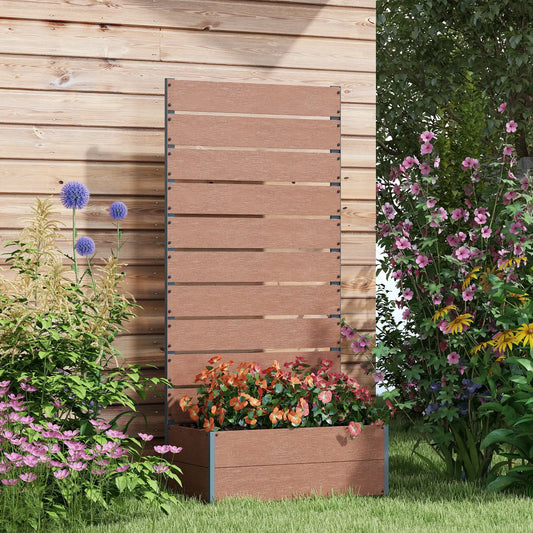 Raised Garden Bed With Trellis, Elevated Planter Box, 28" x 15" x 59", Light Brown Wooden Planter Boxes Light Brown, Dark Brown at Gallery Canada