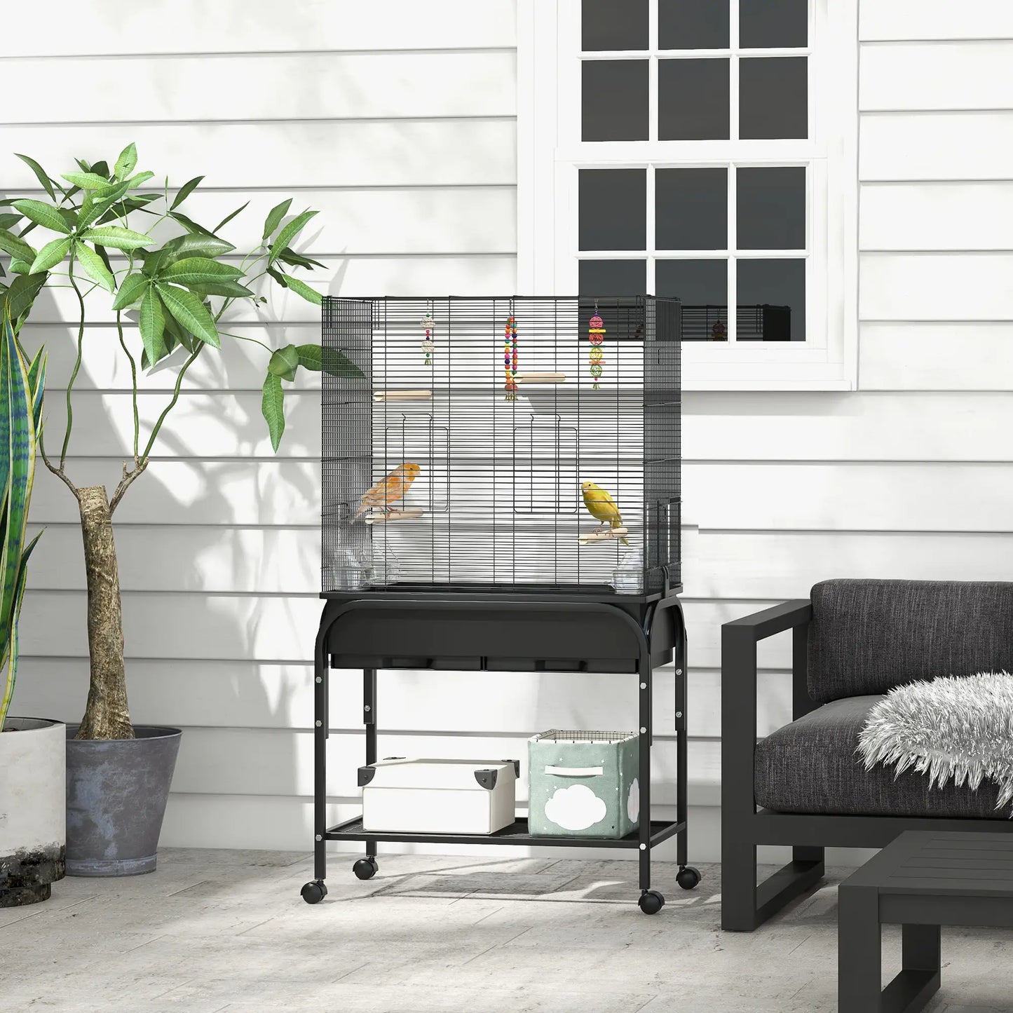 51" Bird Cage with Rolling Stand, Toys, for Budgies Canaries Finches, Black Bird Cages at Gallery Canada