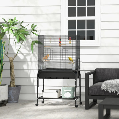51" Bird Cage with Rolling Stand, Toys, for Budgies Canaries Finches, Black Bird Cages at Gallery Canada