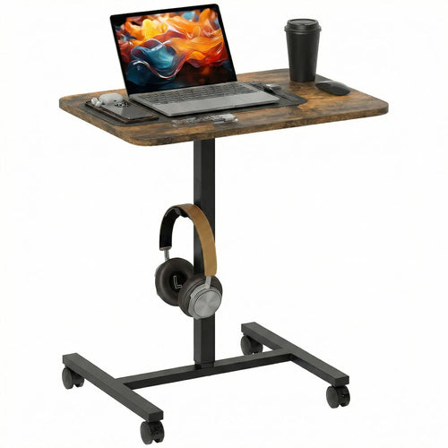 Height Adjustable Standing Desk, Pneumatic Sit Stand Desk, Rustic Brown