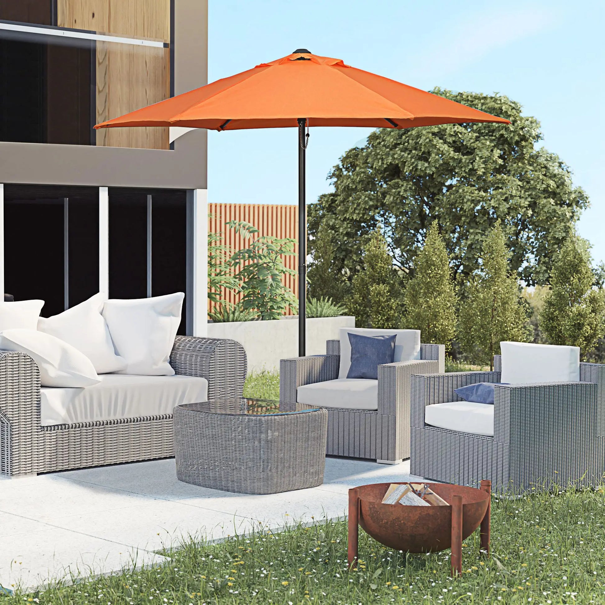 6.6FT Outdoor Patio Umbrella, 6 Solid Ribs, Orange Patio Umbrellas at Gallery Canada