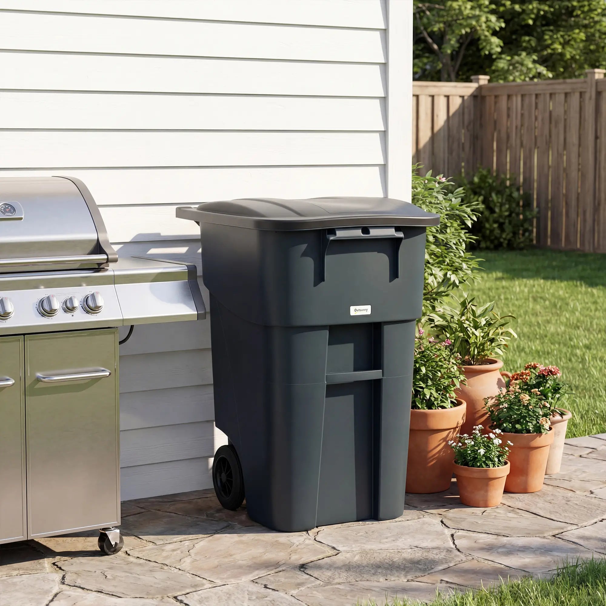 53 Gallon Outdoor Garbage Bin With Lid, Wheels, Handle, Dark Grey Garden Accessories at Gallery Canada