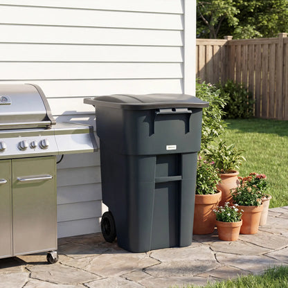 53 Gallon Outdoor Garbage Bin With Lid, Wheels, Handle, Dark Grey Garden Accessories at Gallery Canada
