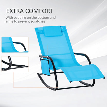 Outdoor Rocking Chair, Mesh Fabric, Removable Headrest, Side Pocket, Dark Blue Outdoor Rocking Chairs at Gallery Canada