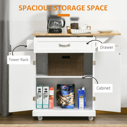Foldable Kitchen Island with Storage Drawer, Farmhouse Style Rolling Utility Cart, Coffee Bar Cabinet on Wheels with Drop-Leaf Wood Top, White Kitchen Islands & Kitchen Carts at Gallery Canada