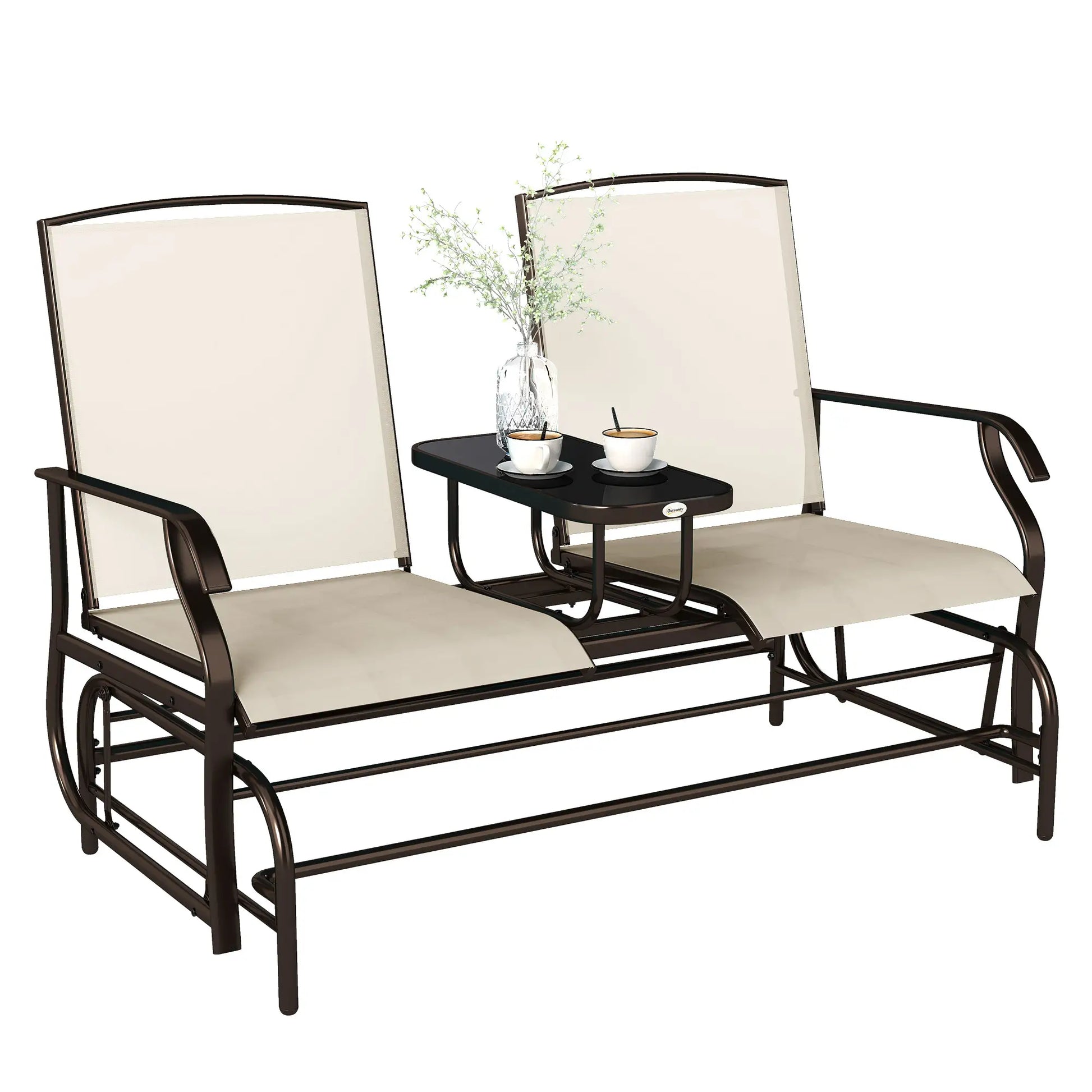 2 Person Patio Glider Rocking Chair, Outdoor Loveseat, Beige Outdoor Gliders at Gallery Canada