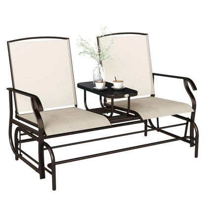 2 Person Patio Glider Rocking Chair, Outdoor Loveseat, Beige Outdoor Gliders at Gallery Canada