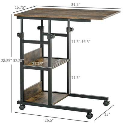 Mobile Standing Desk, Adjustable Height 31.5 inch, Rustic Brown, Brown Side Tables at Gallery Canada