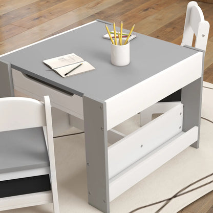 3 Piece Kids Table and Chair Set, Reversible Tabletop, Blackboard, Storage, Grey Kids Table Sets at Gallery Canada