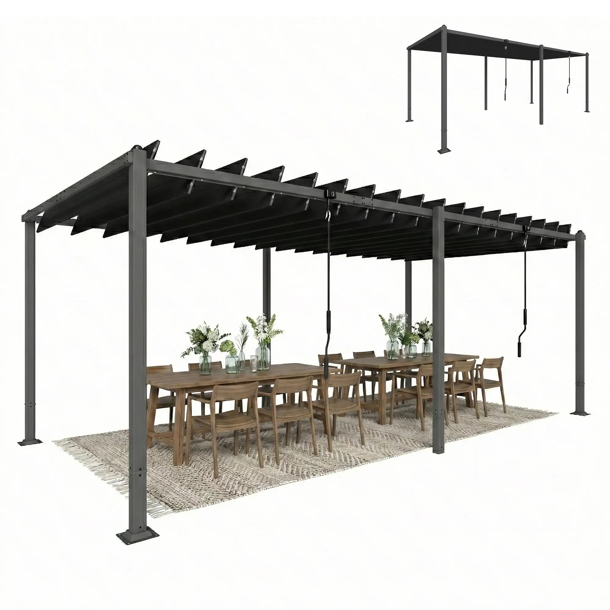 10' x 19' Dark Grey Louvered Pergola, UPF50+ Adjustable Roof, Aluminum Frame, Dark Grey Pergolas at Gallery Canada