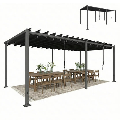 10' x 19' Dark Grey Louvered Pergola, UPF50+ Adjustable Roof, Aluminum Frame, Dark Grey Pergolas at Gallery Canada