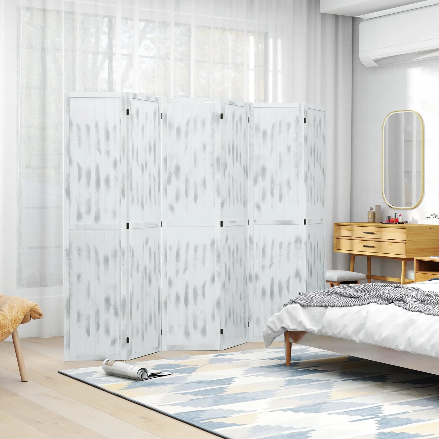 Foldable Screen Divider, 5.5' Rustic, for Bedroom Office, White Room Dividers at Gallery Canada