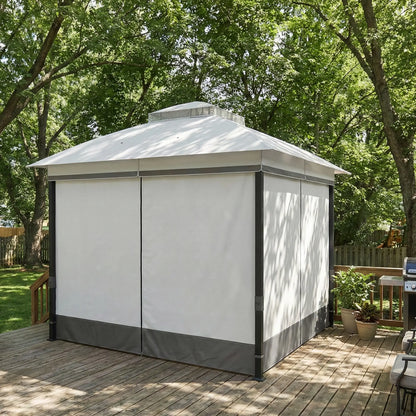10' x 10' Light Grey Patio Gazebo, UPF50+ Double Roof With Netting, Light Grey Gazebos at Gallery Canada